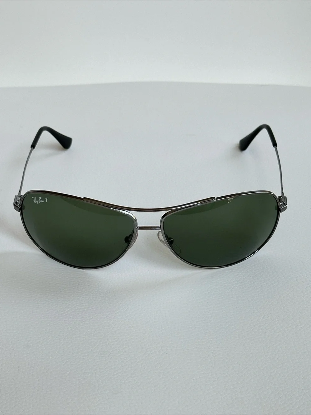 Ray-Ban 3293 Aviator Polarized Sunglasses Gunmetal Pilot Frame Green Lenses 63mm